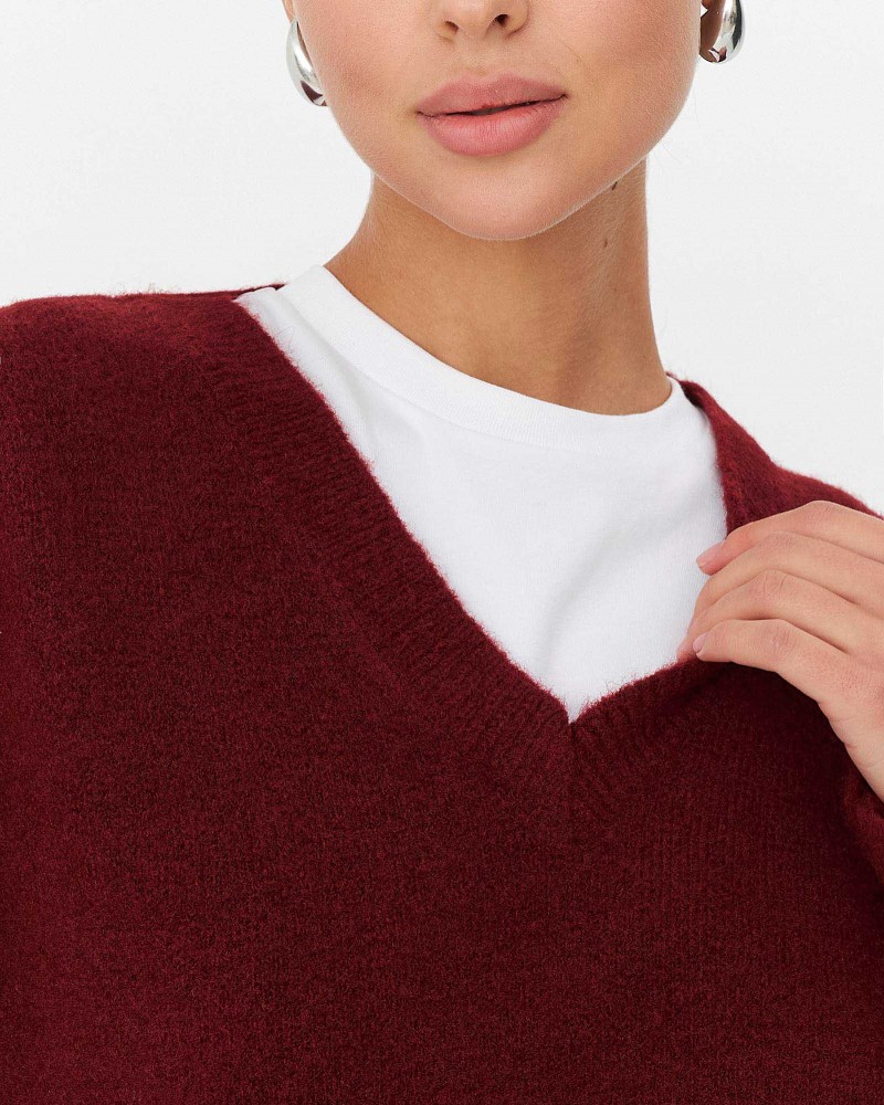 Бордовий пуловер з манжетами FASHIONISTA