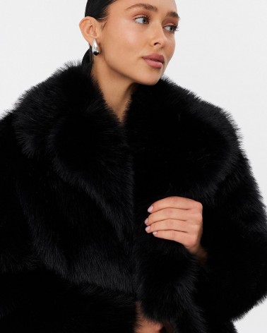 Чорна шуба зі штучного хутра FASHIONISTA
