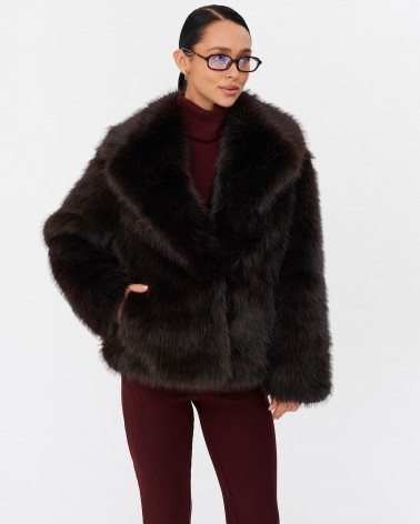 Темно-коричнева шуба зі штучного хутра FASHIONISTA