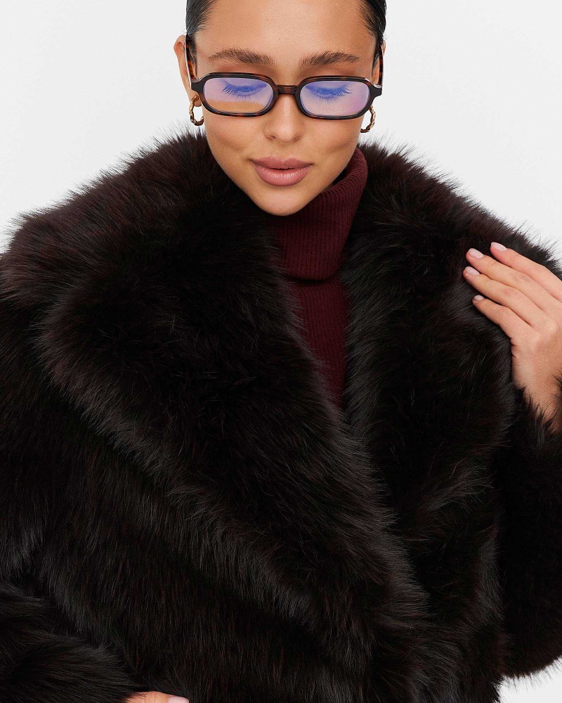 Темно-коричнева шуба зі штучного хутра FASHIONISTA