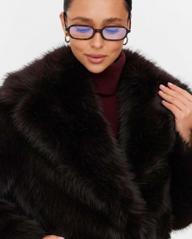 Темно-коричнева шуба зі штучного хутра FASHIONISTA