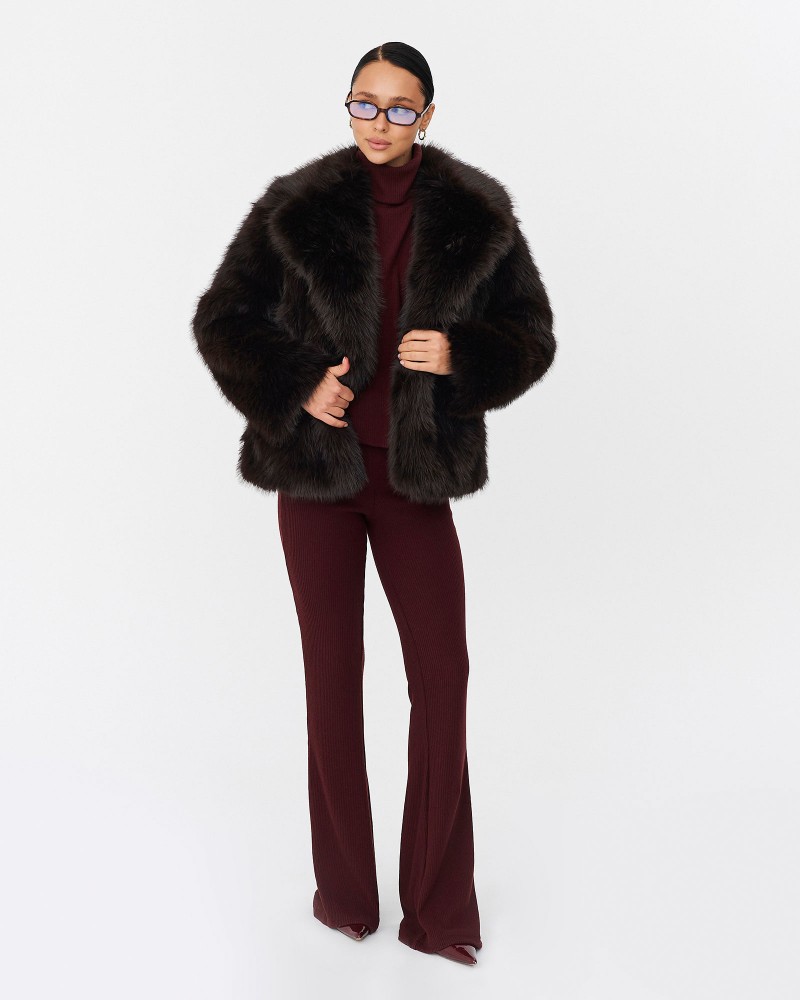 Темно-коричнева шуба зі штучного хутра FASHIONISTA