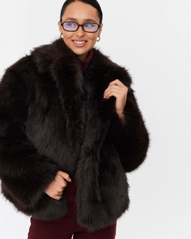 Темно-коричнева шуба зі штучного хутра FASHIONISTA