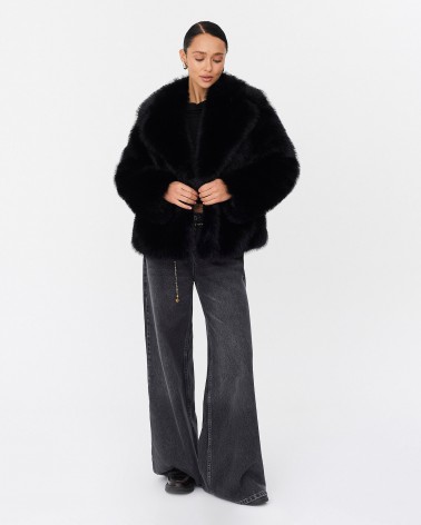 Чорна шуба зі штучного хутра FASHIONISTA