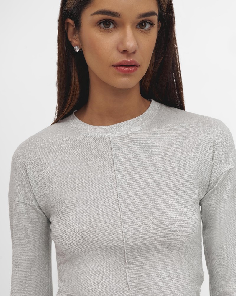 Лонгслів з металізованим ефектом від FASHIONISTA срібний