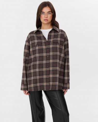 Коричнева картата сорочка з імітацією нагрудних кишень FASHIONISTA