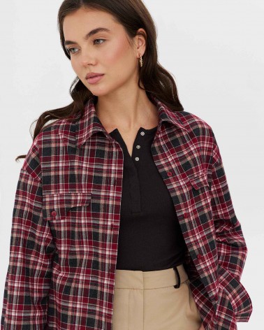 Бордова картата сорочка з імітацією нагрудних кишень FASHIONISTA