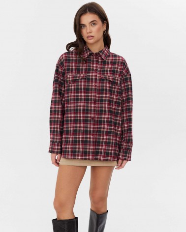 Бордова картата сорочка з імітацією нагрудних кишень FASHIONISTA