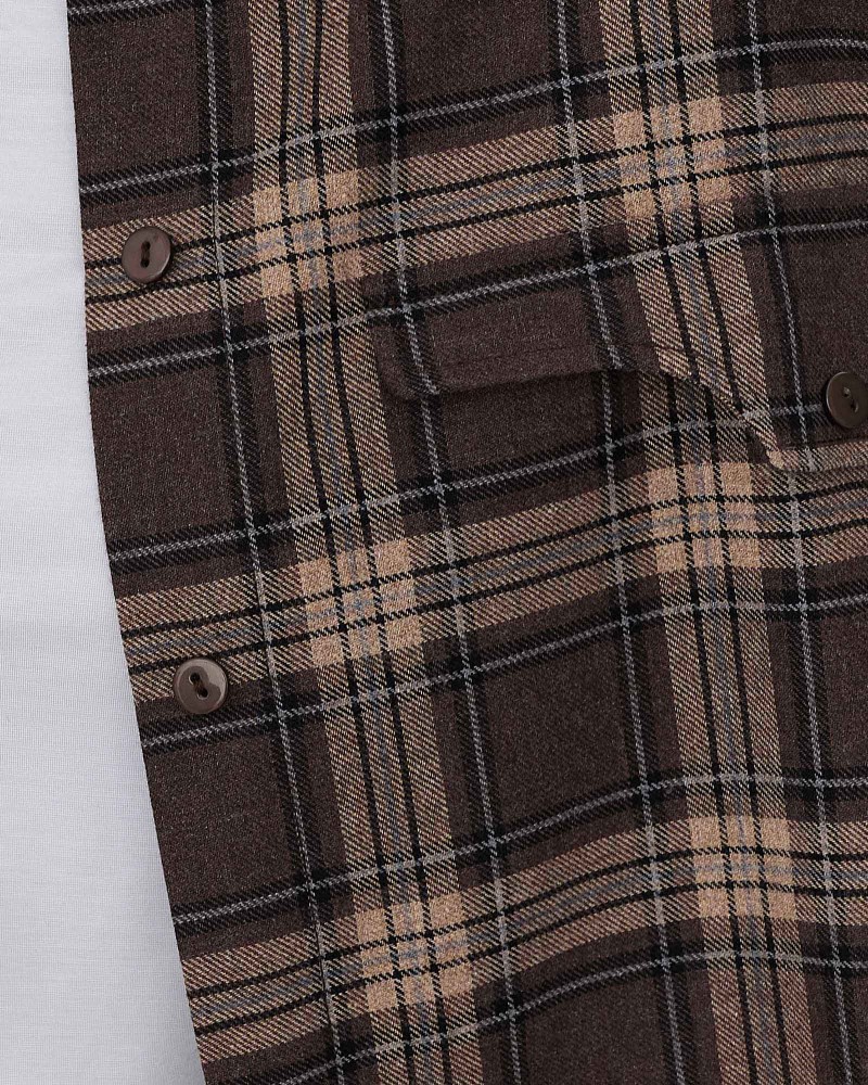 Коричнева картата сорочка з імітацією нагрудних кишень FASHIONISTA