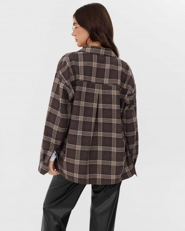 Коричнева картата сорочка з імітацією нагрудних кишень FASHIONISTA