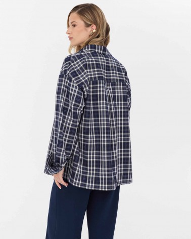 Темно-синя картата сорочка з імітацією нагрудних кишень FASHIONISTA