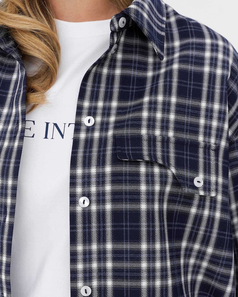 Темно-синя картата сорочка з імітацією нагрудних кишень FASHIONISTA