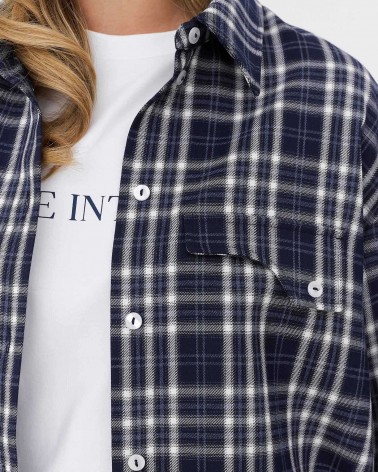 Темно-синя картата сорочка з імітацією нагрудних кишень FASHIONISTA