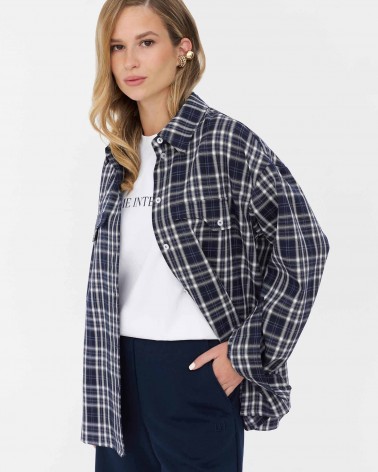 Темно-синя картата сорочка з імітацією нагрудних кишень FASHIONISTA