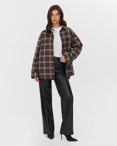 Коричнева картата сорочка з імітацією нагрудних кишень FASHIONISTA