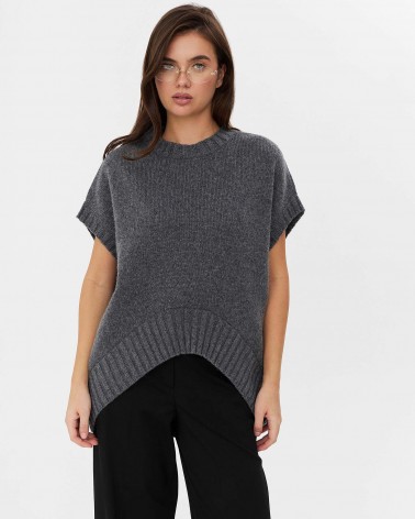 Сірий в'язаний оверсайз жилет з манжетами FASHIONISTA