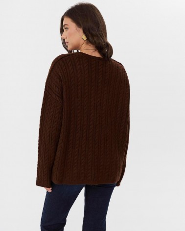 Коричневий пуловер з комбінованою в'язкою FASHIONISTA