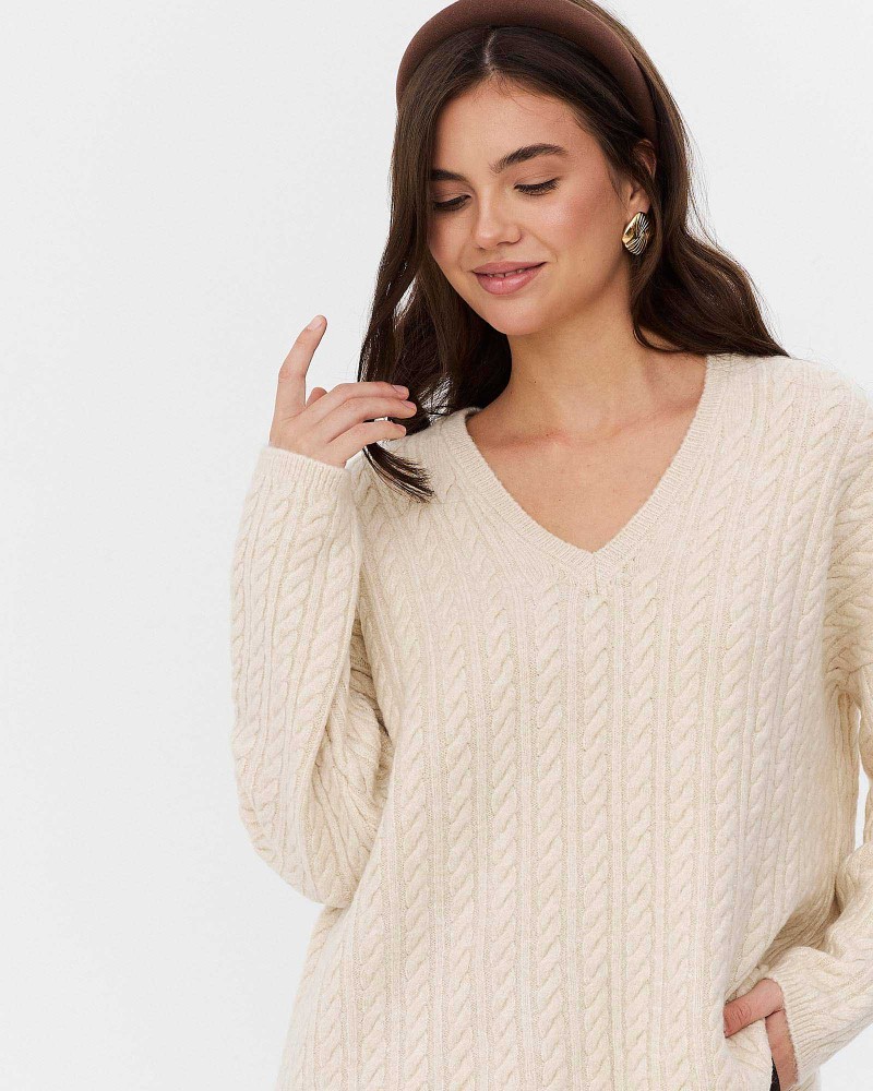 Молочний пуловер з комбінованою в'язкою FASHIONISTA