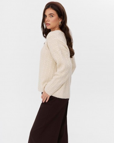 Молочний пуловер з комбінованою в'язкою FASHIONISTA