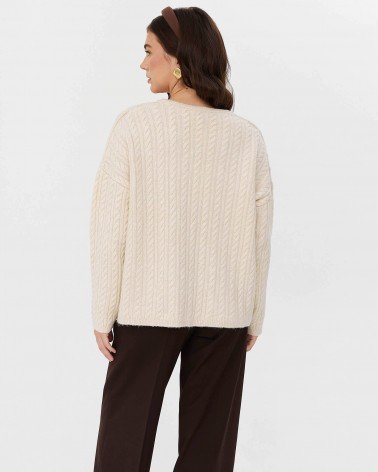 Молочний пуловер з комбінованою в'язкою FASHIONISTA
