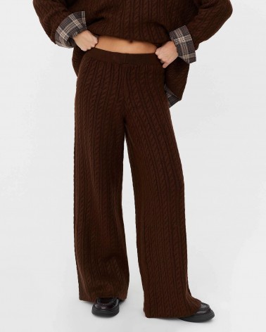 Коричневі штани-палацо з  комбінованою в'язкою FASHIONISTA
