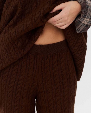 Коричневі штани-палацо з  комбінованою в'язкою FASHIONISTA