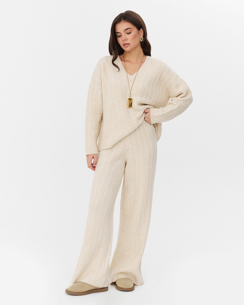 Молочні штани-палацо з  комбінованою в'язкою FASHIONISTA