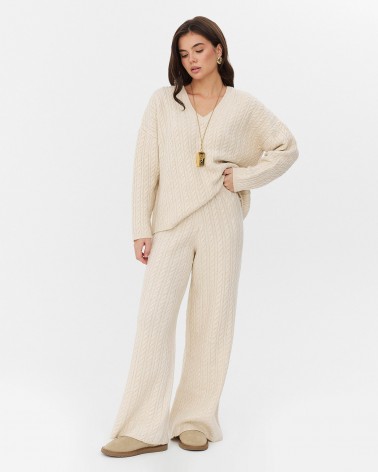 Молочні штани-палацо з  комбінованою в'язкою FASHIONISTA