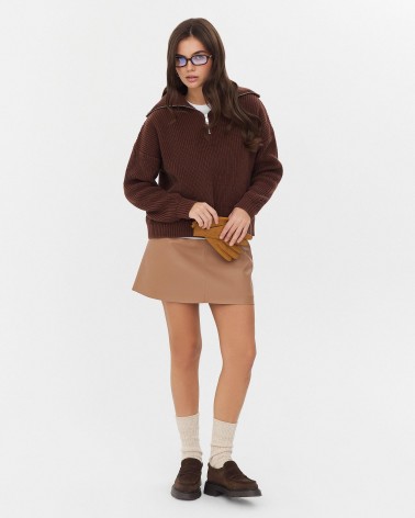 Коричневий светр з горловиною на блискавці FASHIONISTA
