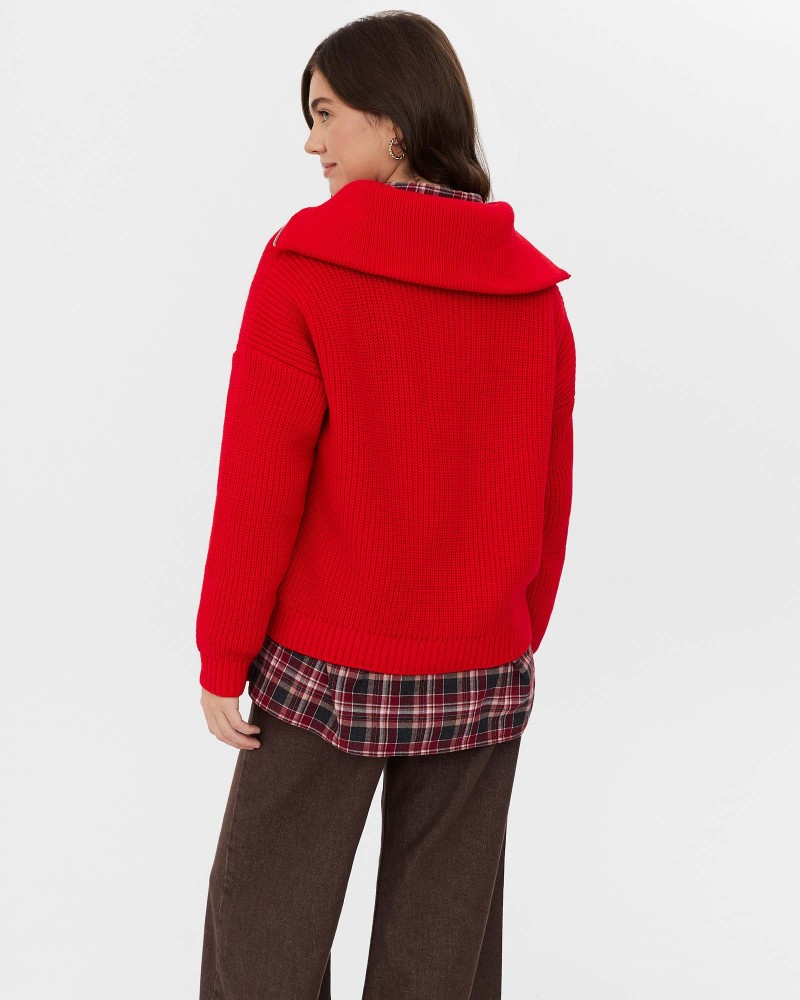 Червоний светр з горловиною на блискавці FASHIONISTA