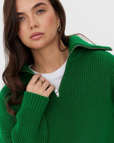 Зелений светр з горловиною на блискавці FASHIONISTA