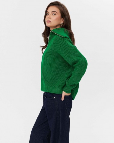 Зелений светр з горловиною на блискавці FASHIONISTA