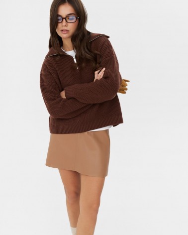 Коричневий светр з горловиною на блискавці FASHIONISTA