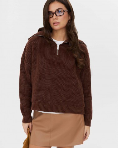 Коричневий светр з горловиною на блискавці FASHIONISTA
