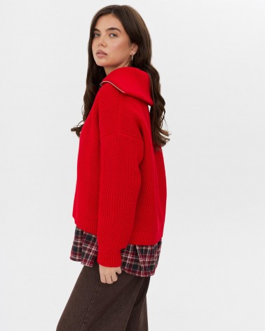 Червоний светр з горловиною на блискавці FASHIONISTA
