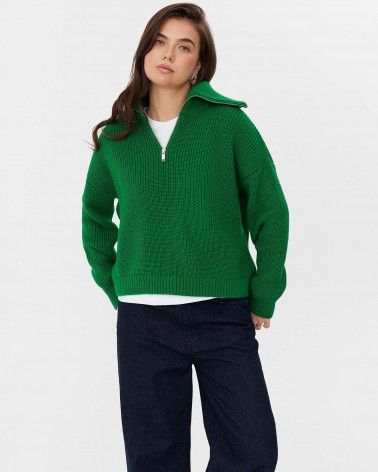 Зелений светр з горловиною на блискавці FASHIONISTA