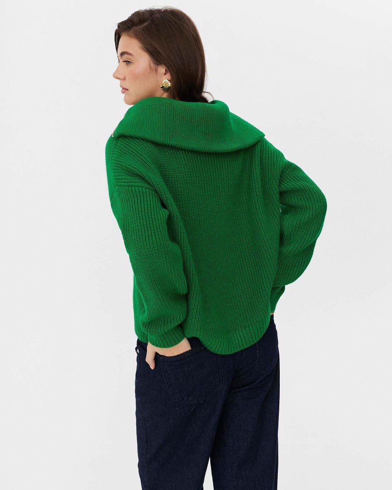 Зелений светр з горловиною на блискавці FASHIONISTA
