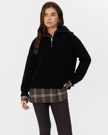 Чорний светр з горловиною на блискавці FASHIONISTA