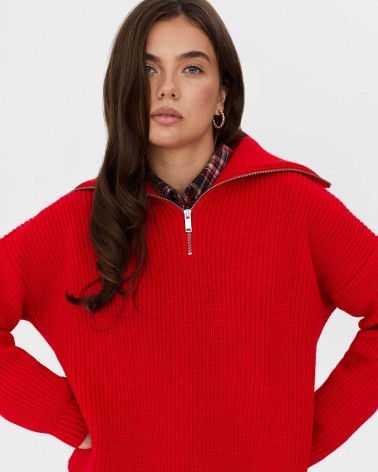 Червоний светр з горловиною на блискавці FASHIONISTA