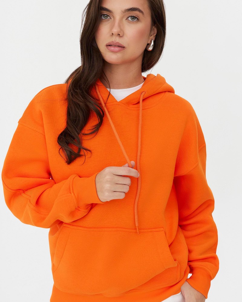 Худі з кишенею-кенгуру на флісі від FASHIONISTA оранжевий