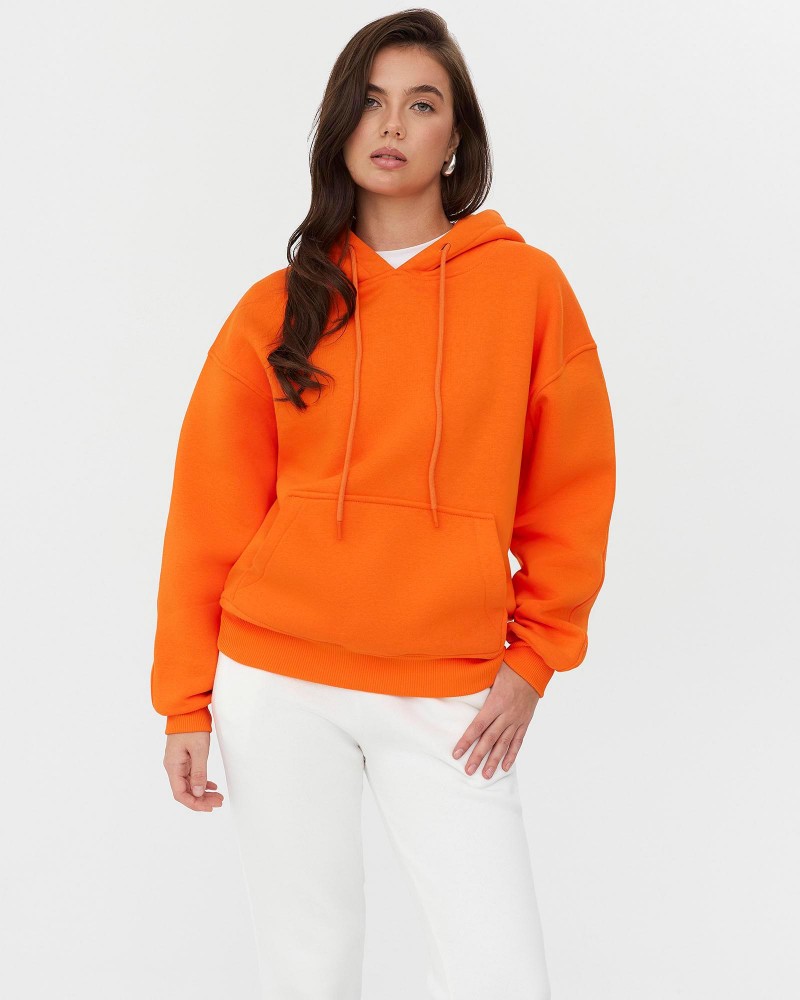 Худі з кишенею-кенгуру на флісі від FASHIONISTA оранжевий
