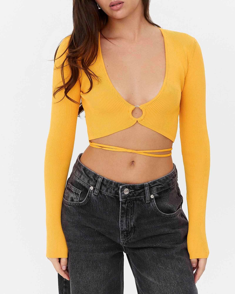 Джемпер вкорочений з кільцем та зав'язкою від FASHIONISTA оранжевий Джемпер вкорочений з кільцем та зав'язкою від FASHIONISTA оранжевий