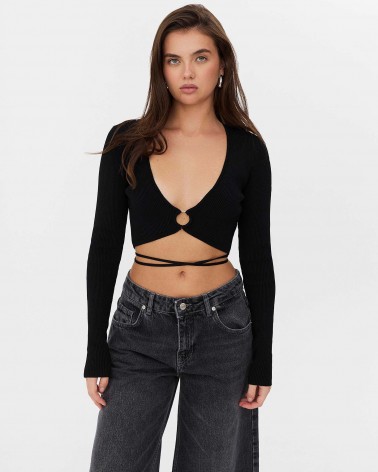 Джемпер вкорочений з кільцем та зав'язкою від FASHIONISTA чорний