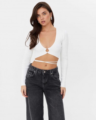 Джемпер вкорочений з кільцем та зав'язкою від FASHIONISTA білий