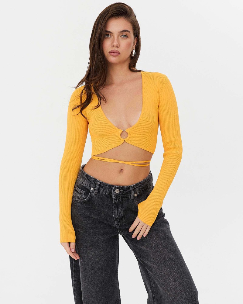 Джемпер вкорочений з кільцем та зав'язкою від FASHIONISTA оранжевий