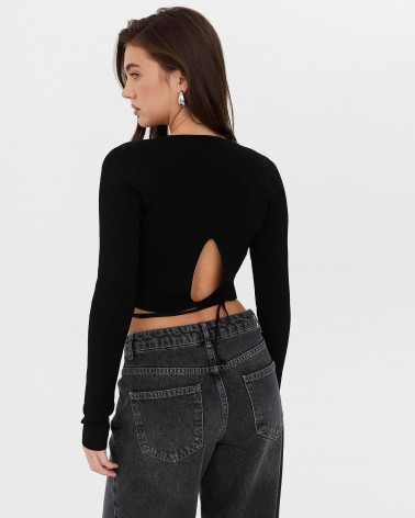 Джемпер вкорочений з кільцем та зав'язкою від FASHIONISTA чорний