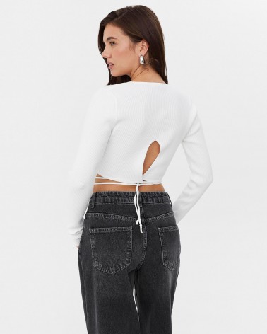 Джемпер вкорочений з кільцем та зав'язкою від FASHIONISTA білий