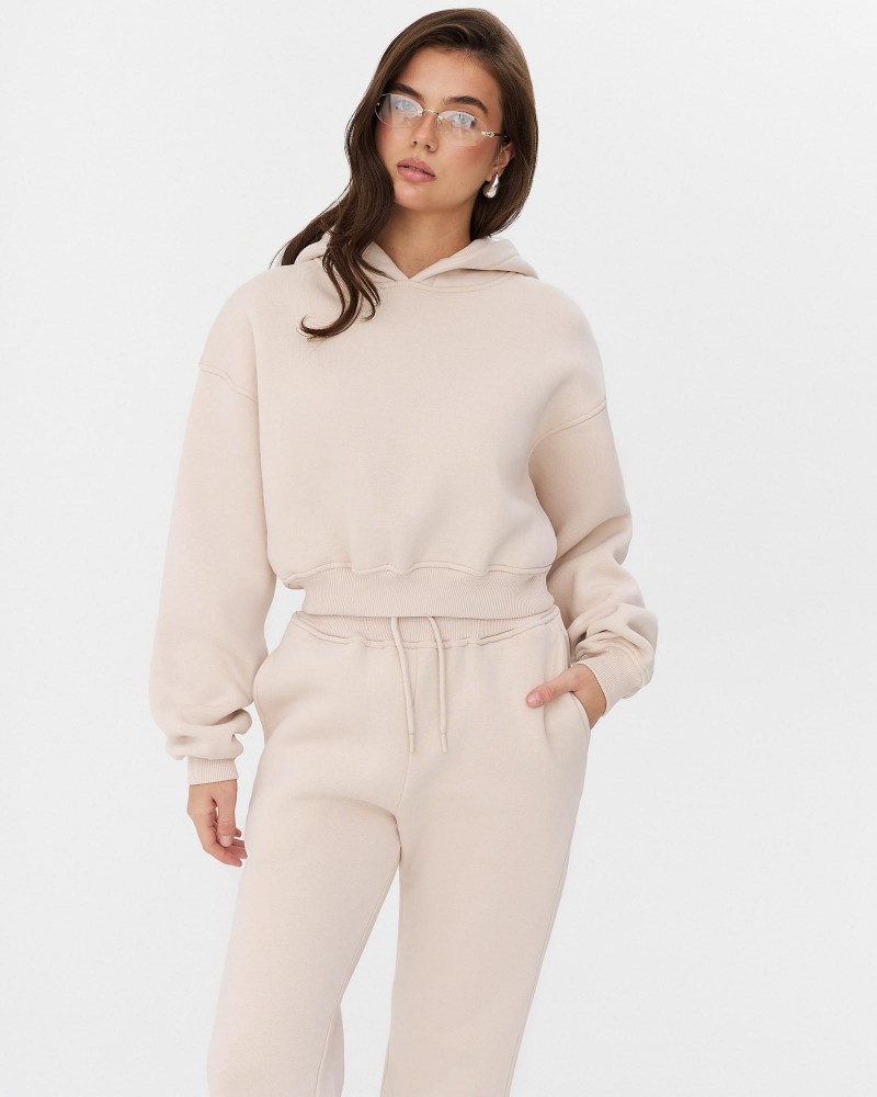 Світло-бежеве вкорочене худі трикотажне з флісом FASHIONISTA