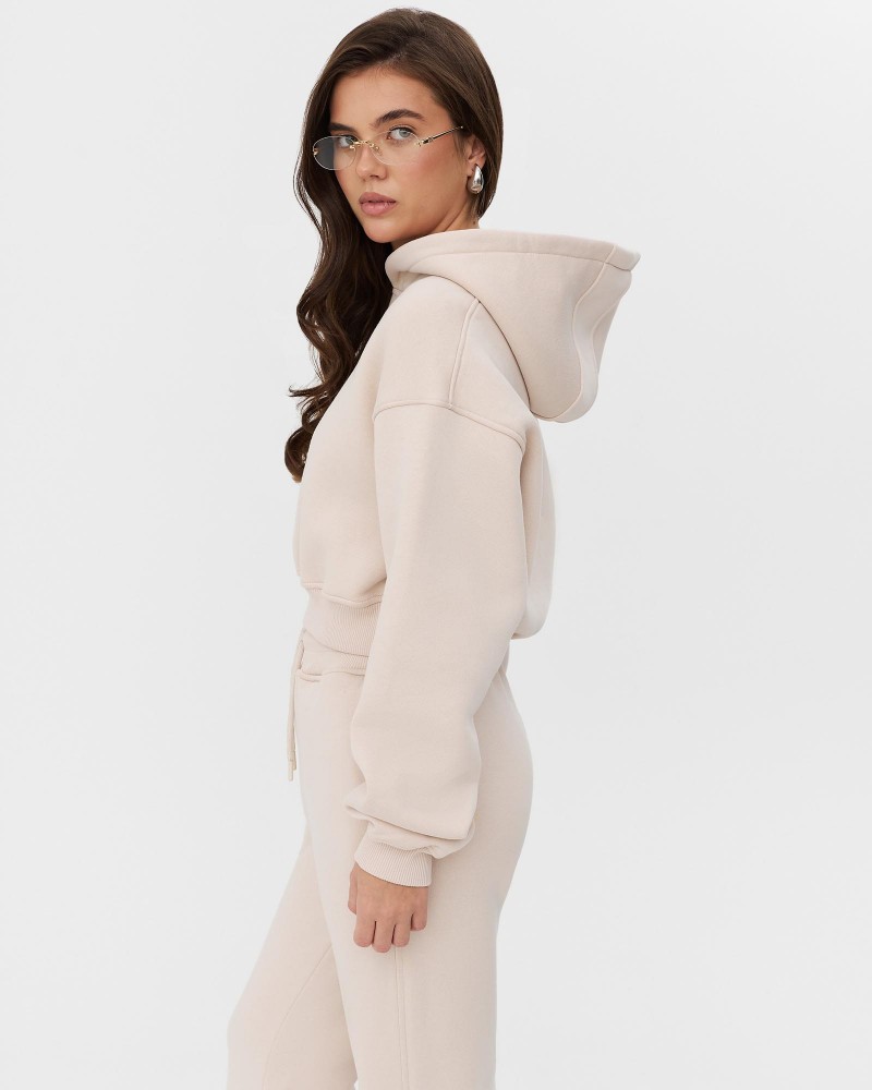 Світло-бежеве вкорочене худі трикотажне з флісом FASHIONISTA