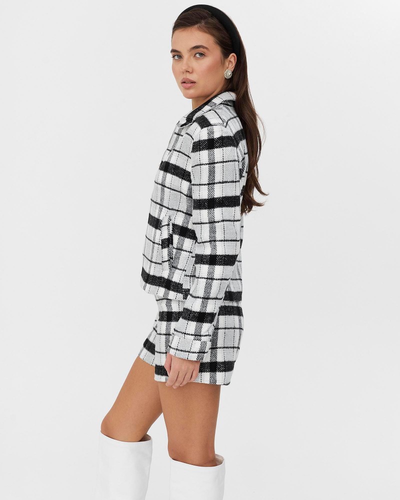 Чорно-білий жакет в клітинку на блискавці FASHIONISTA